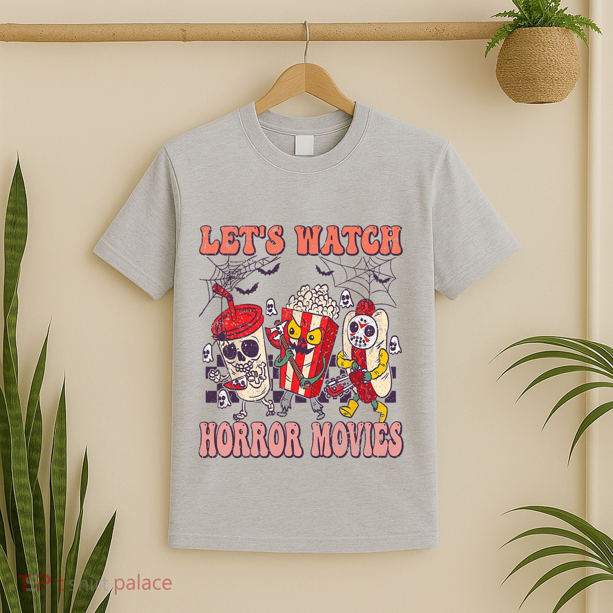 Lets Watch Horror Movies Halloween Funny Ghost Skeleton T-Shirt