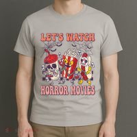 Lets Watch Horror Movies Halloween Funny Ghost Skeleton T-Shirt thumb 3
