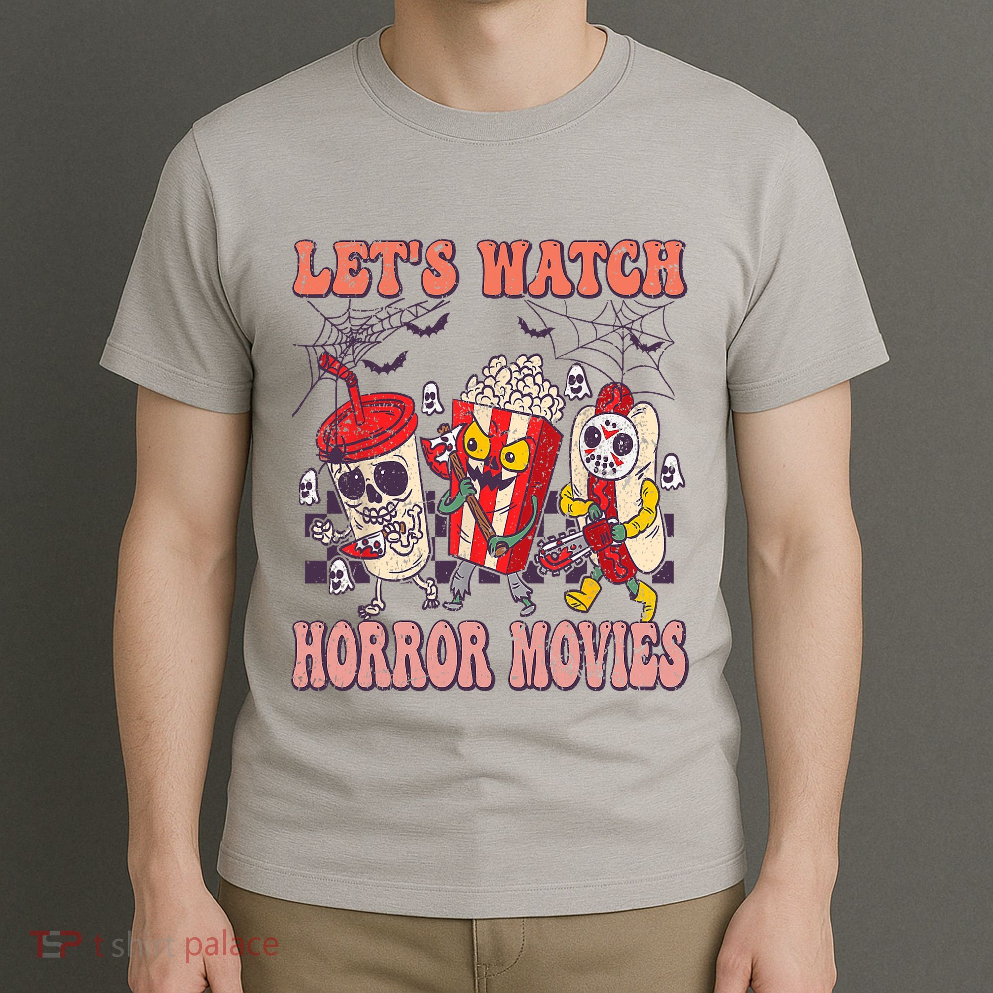 Lets Watch Horror Movies Halloween Funny Ghost Skeleton T-Shirt