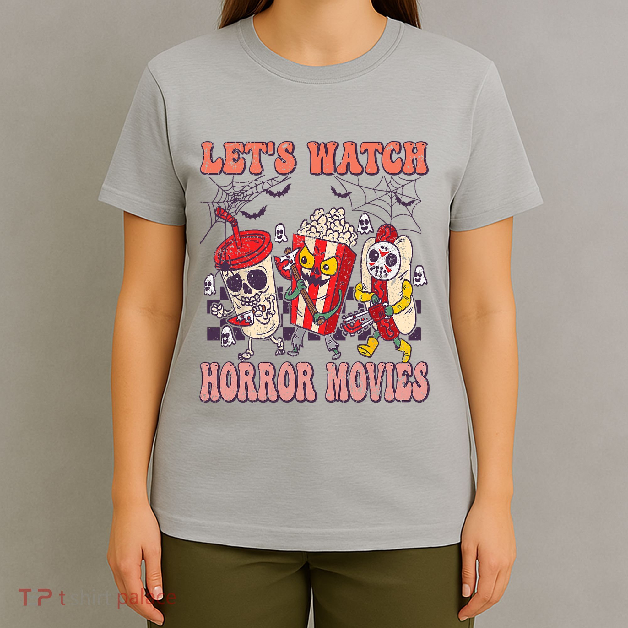 Lets Watch Horror Movies Halloween Funny Ghost Skeleton T-Shirt