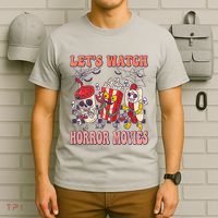 Lets Watch Horror Movies Halloween Funny Ghost Skeleton T-Shirt thumb 6