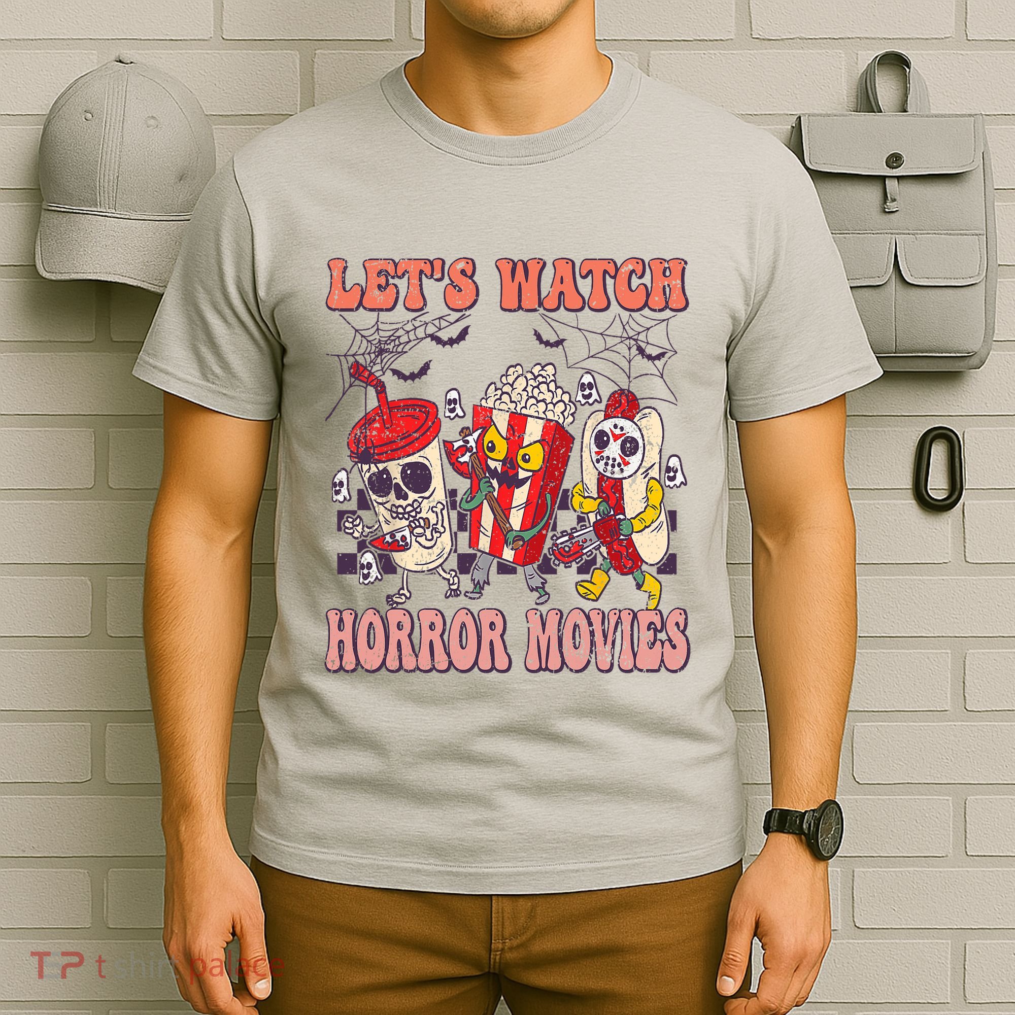 Lets Watch Horror Movies Halloween Funny Ghost Skeleton T-Shirt