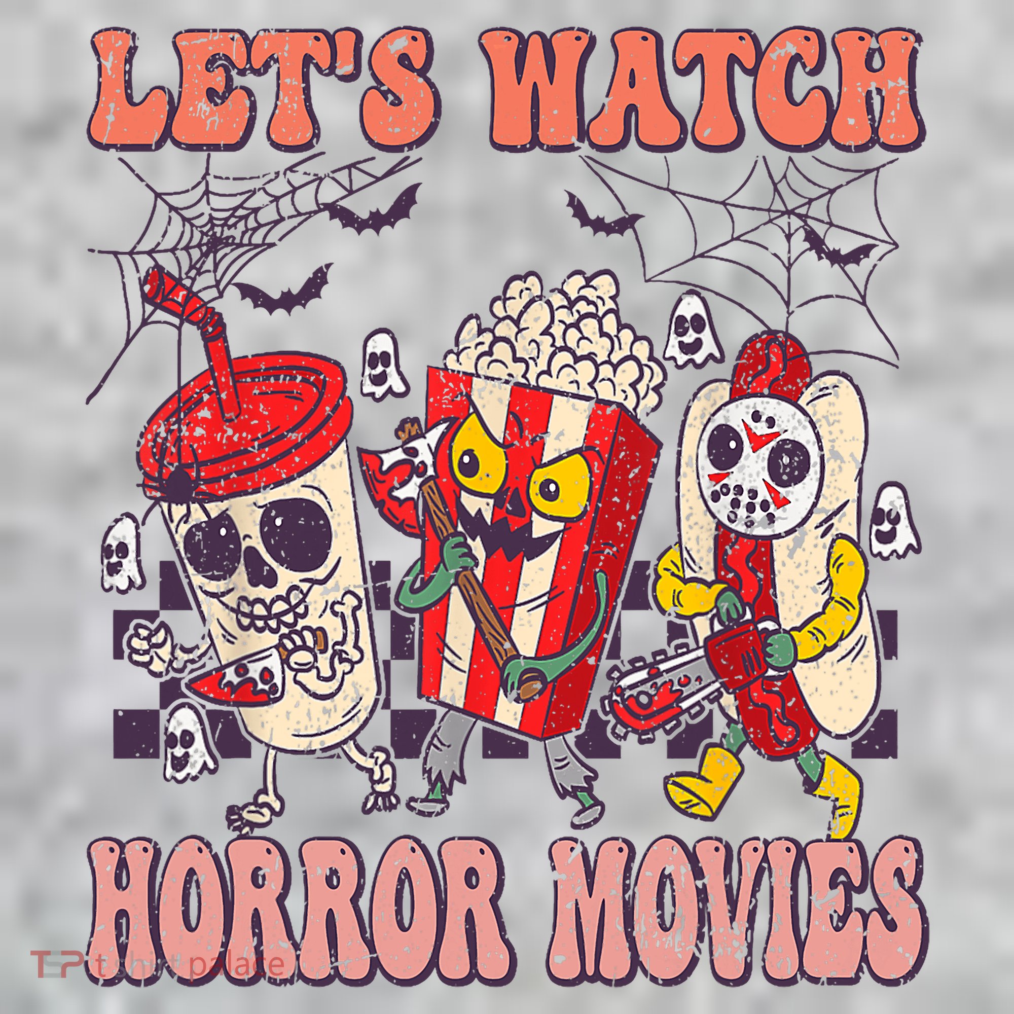Lets Watch Horror Movies Halloween Funny Ghost Skeleton T-Shirt