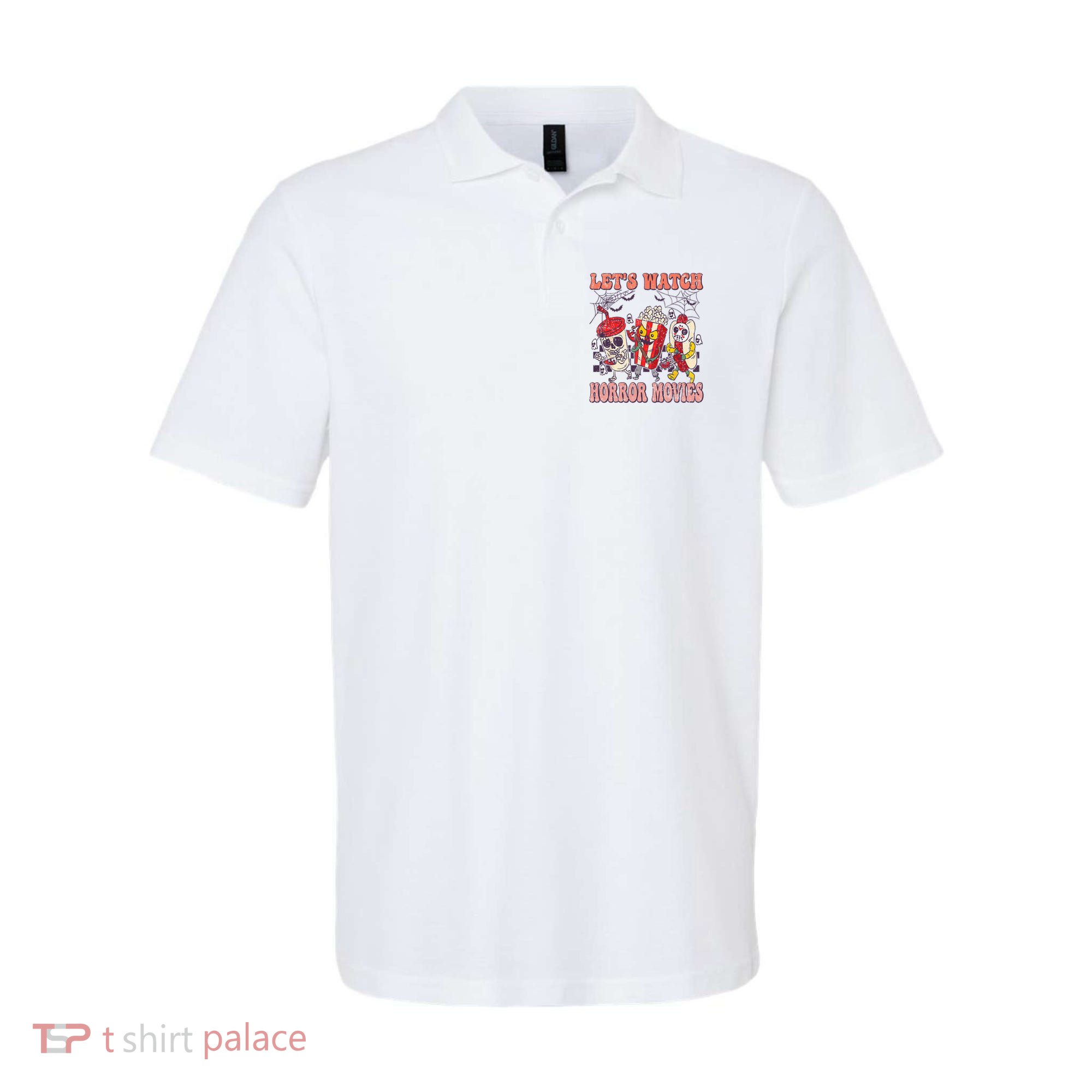 Lets Watch Horror Movies Halloween Funny Ghost Skeleton Polo