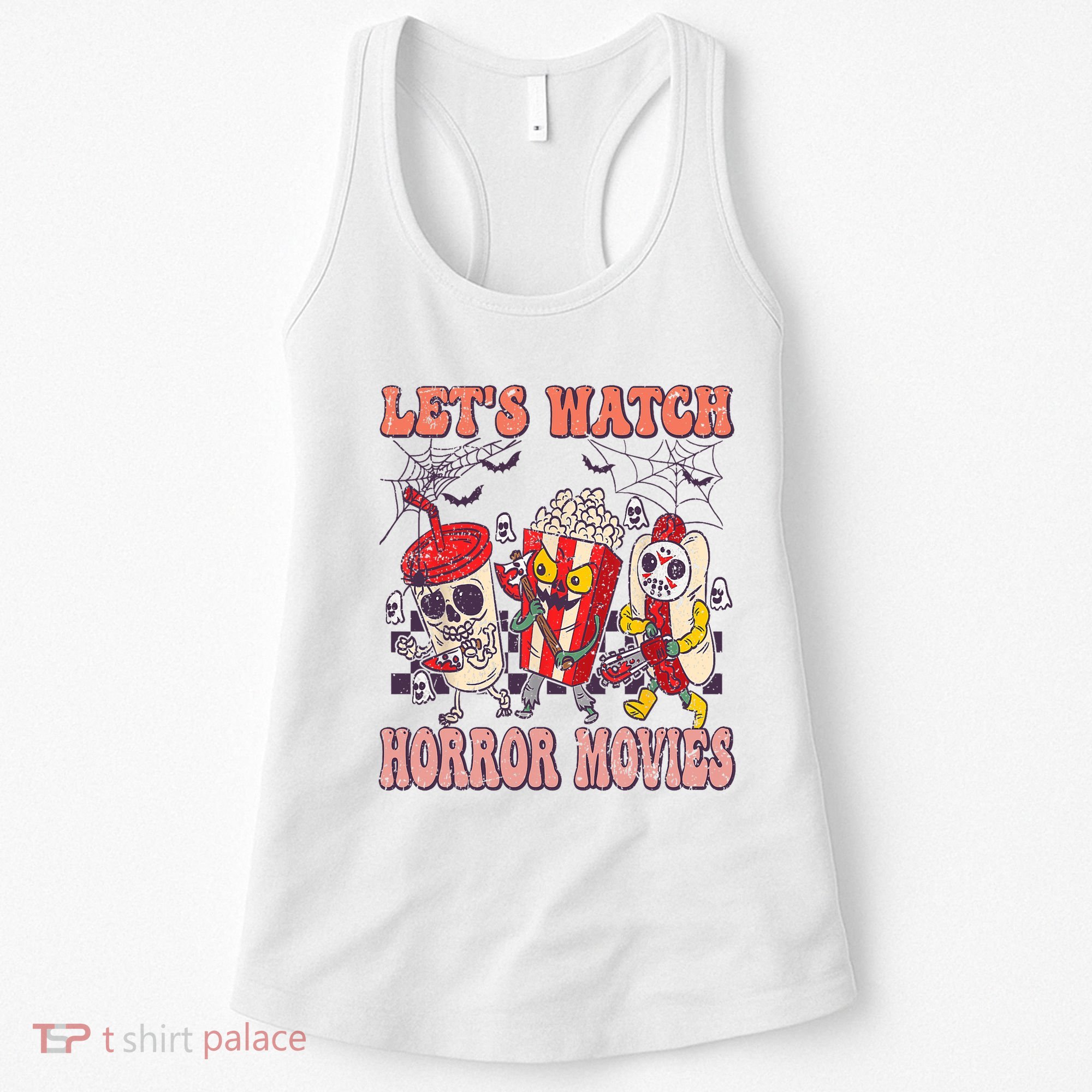 Lets Watch Horror Movies Halloween Funny Ghost Skeleton Women's Tank Top