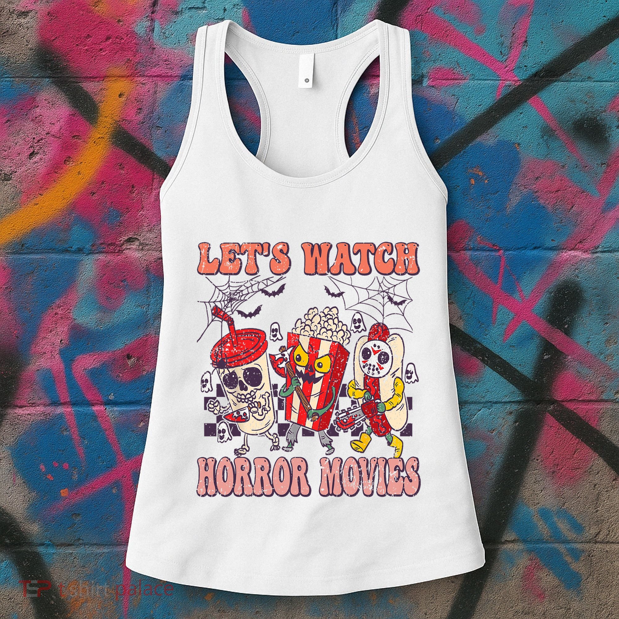 Lets Watch Horror Movies Halloween Funny Ghost Skeleton Women's Tank Top