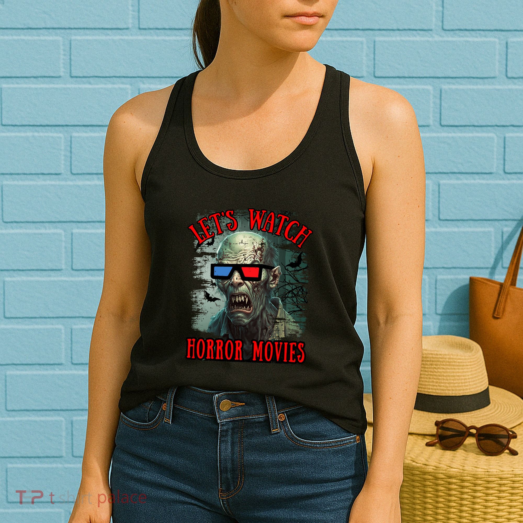 Lets Watch Horror Movies Scary Zombie Halloween Women's Tank Top