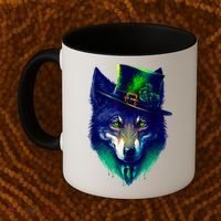 Leprechaun Wolf Irish Wolf Lover St Patrick's Day Coffee Mug thumb 2