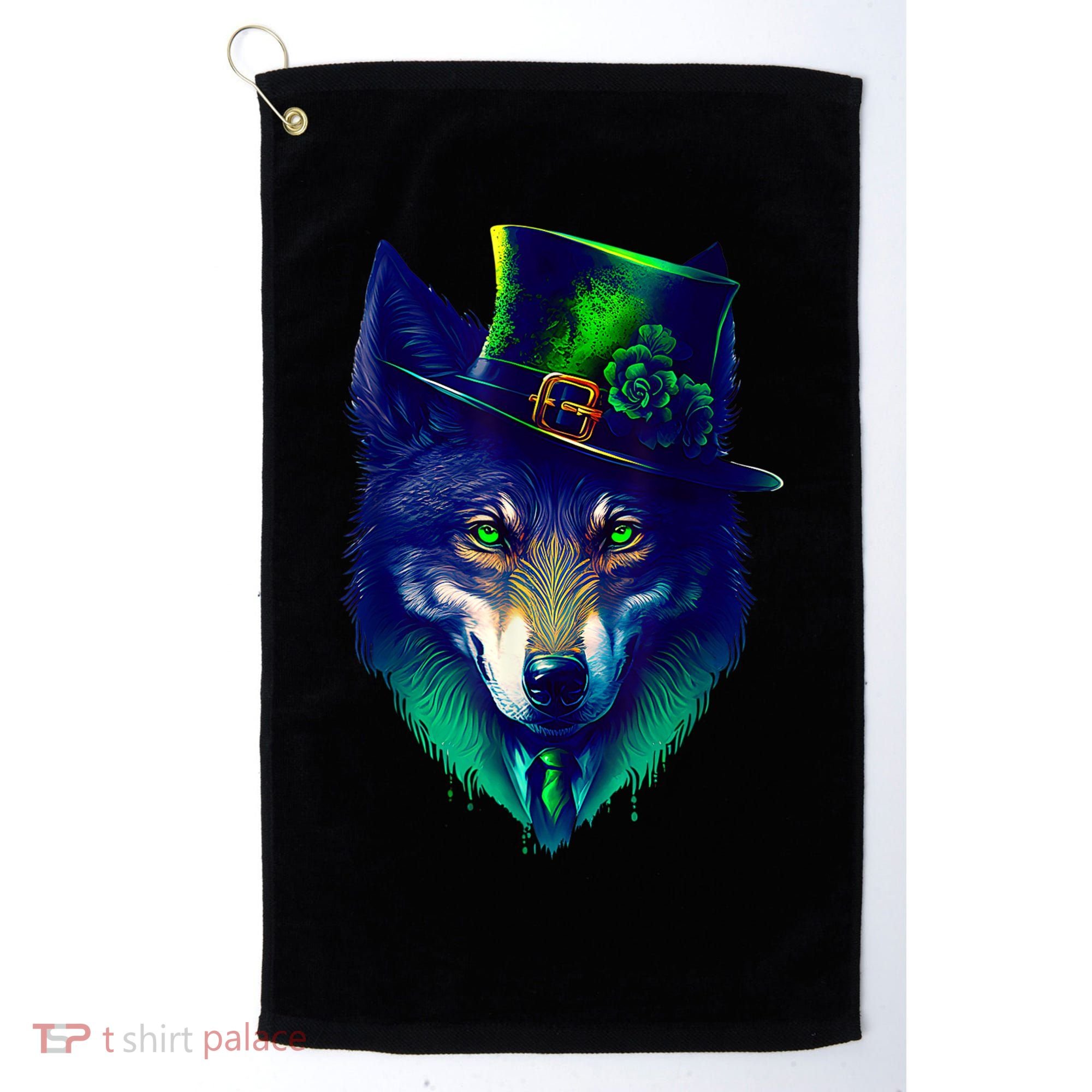 Leprechaun Wolf Irish Wolf Lover St Patrick's Day Golf Towel