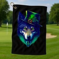 Leprechaun Wolf Irish Wolf Lover St Patrick's Day Golf Towel thumb 1