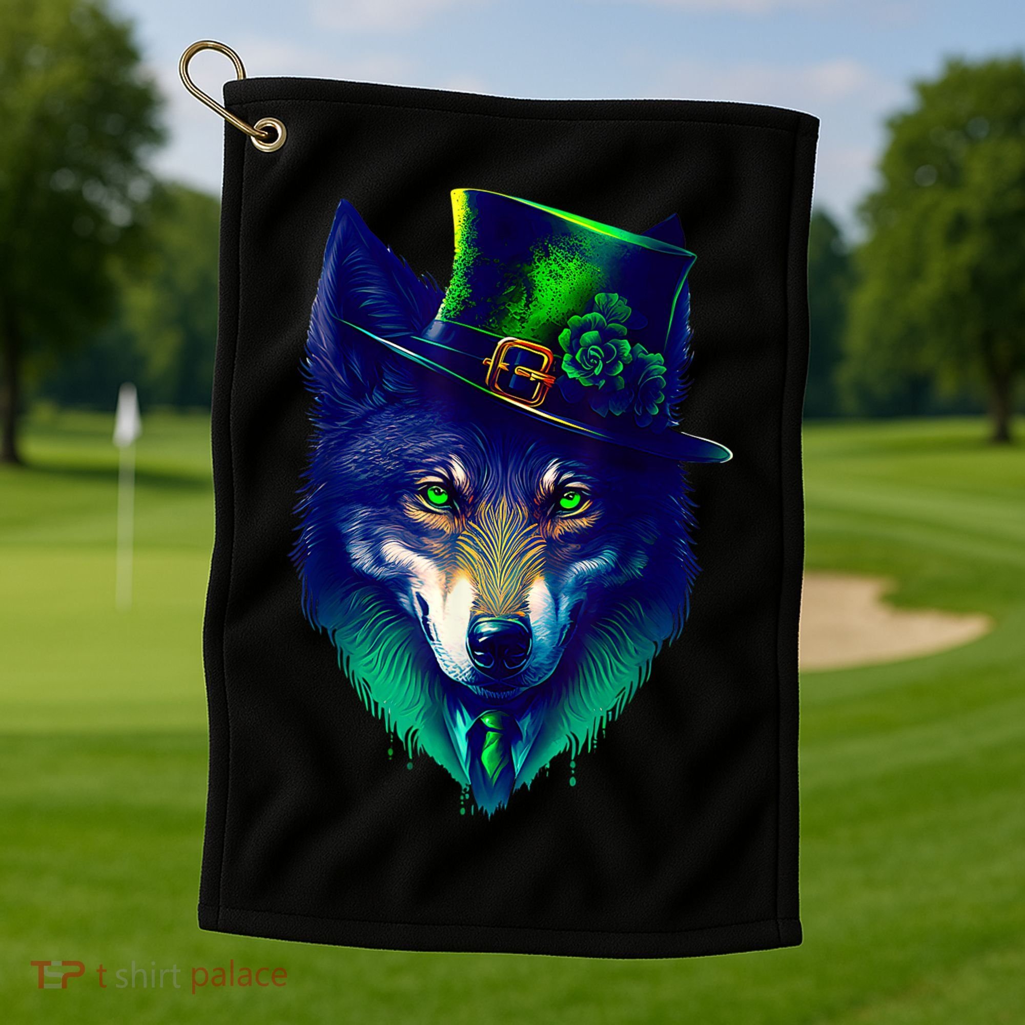 Leprechaun Wolf Irish Wolf Lover St Patrick's Day Golf Towel