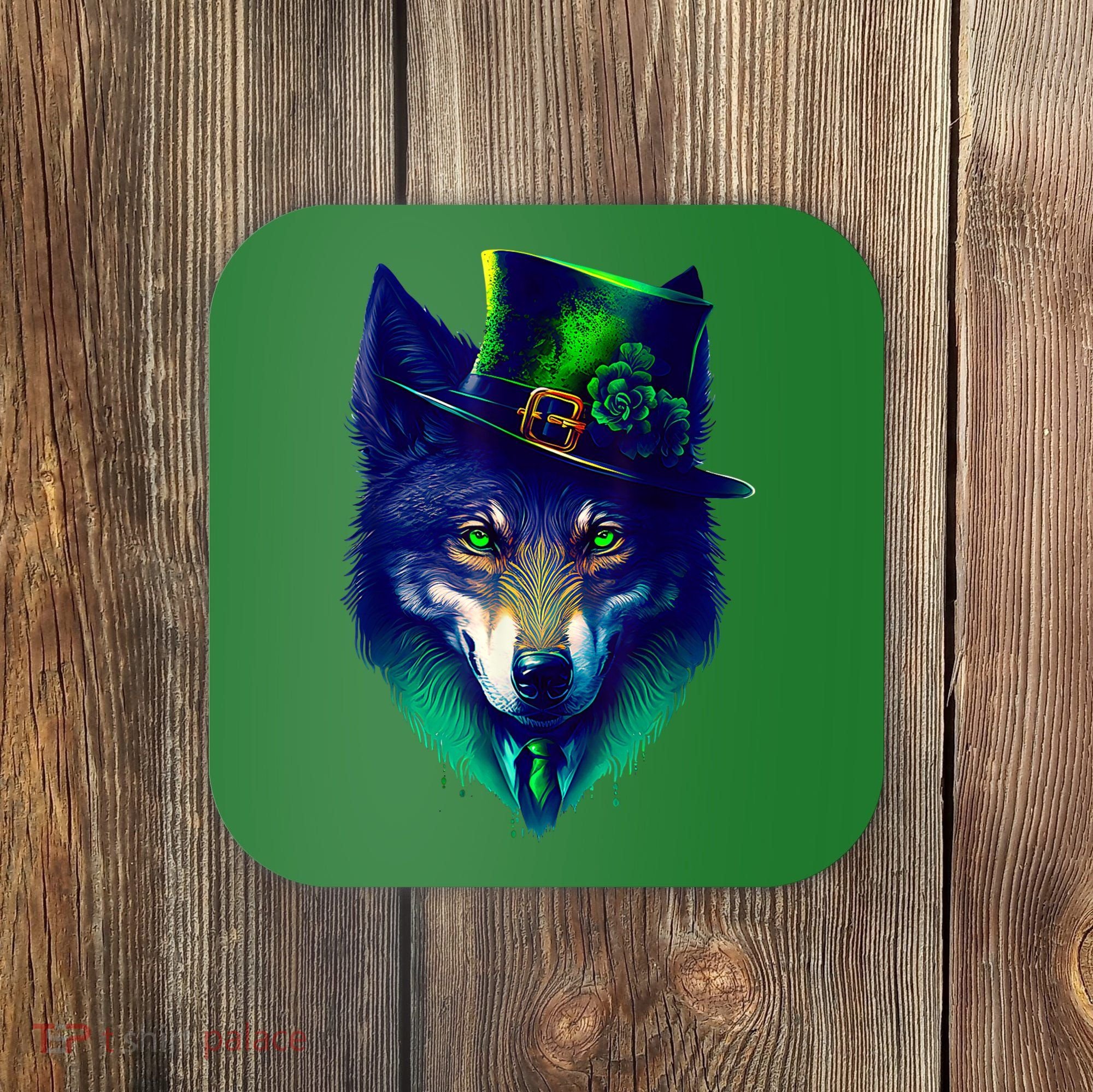 Leprechaun Wolf Irish Wolf Lover St Patrick's Day Coaster