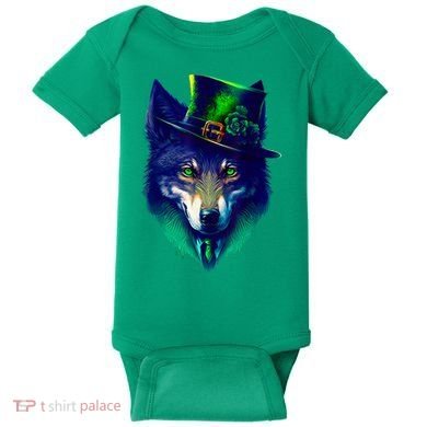 Leprechaun Wolf Irish Wolf Lover St Patrick's Day Baby Bodysuit
