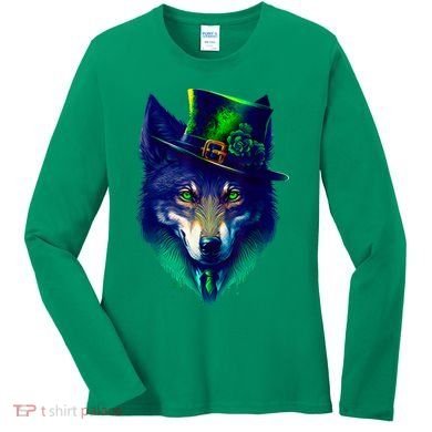 Leprechaun Wolf Irish Wolf Lover St Patrick's Day Women's Long Sleeve Shirt