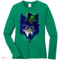 Leprechaun Wolf Irish Wolf Lover St Patrick's Day Women's Long Sleeve Shirt thumb 0