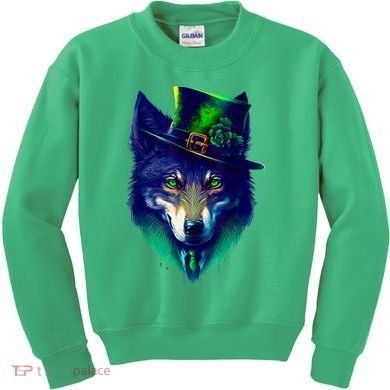 Leprechaun Wolf Irish Wolf Lover St Patrick's Day Kids Sweatshirt