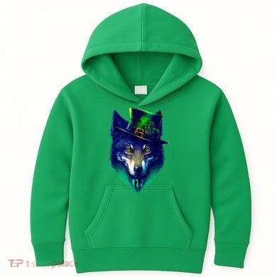 Leprechaun Wolf Irish Wolf Lover St Patrick's Day Kids Hoodie