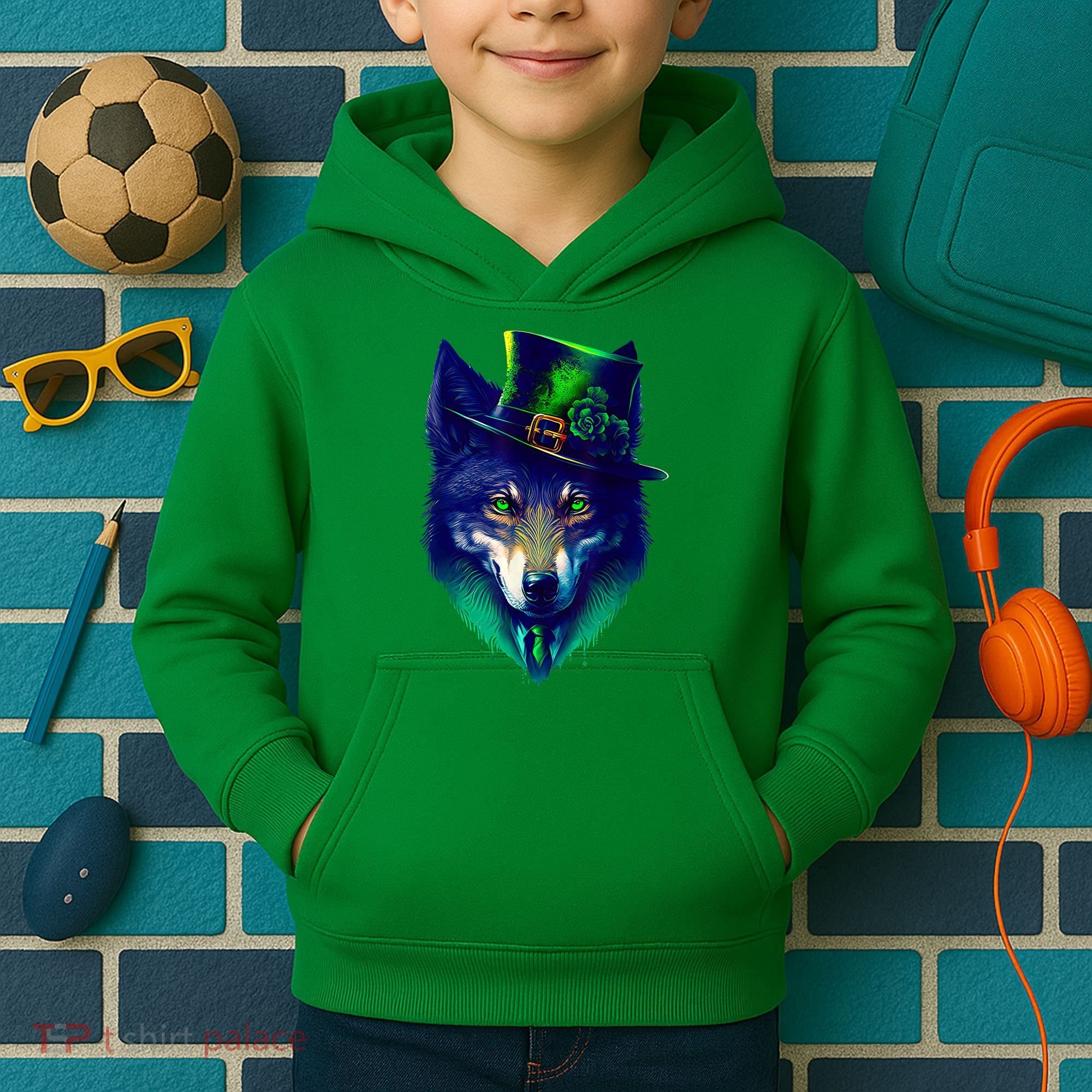 Leprechaun Wolf Irish Wolf Lover St Patrick's Day Kids Hoodie