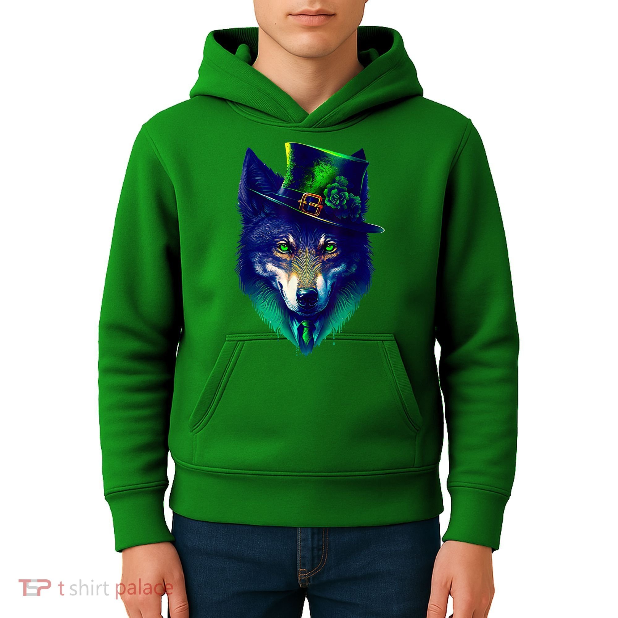 Leprechaun Wolf Irish Wolf Lover St Patrick's Day Kids Hoodie