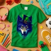 Leprechaun Wolf Irish Wolf Lover St Patrick's Day Kids T-Shirt thumb 3