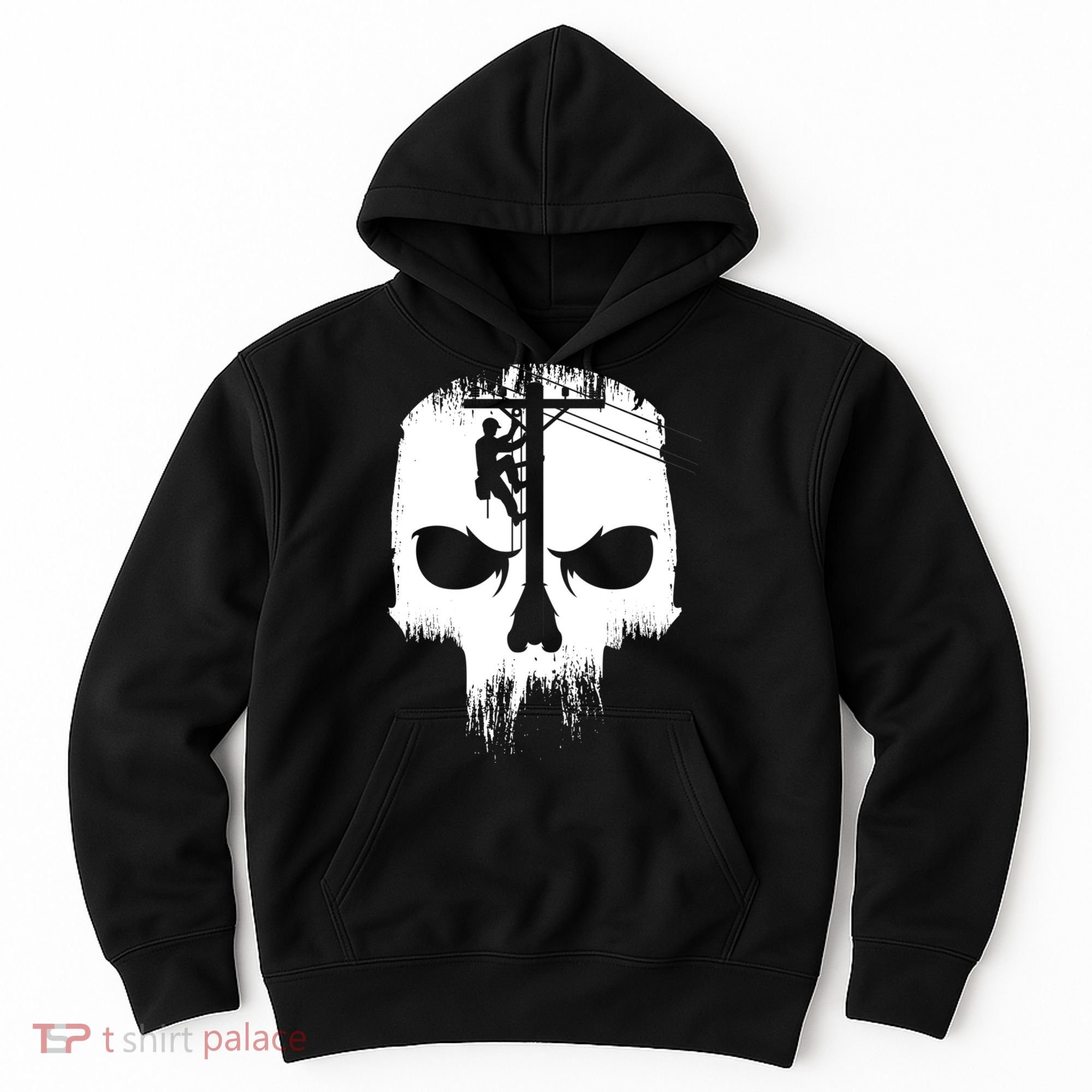 Lineman Worker Journeyman Skull Line Man Patriotic Labor Day Hoodie