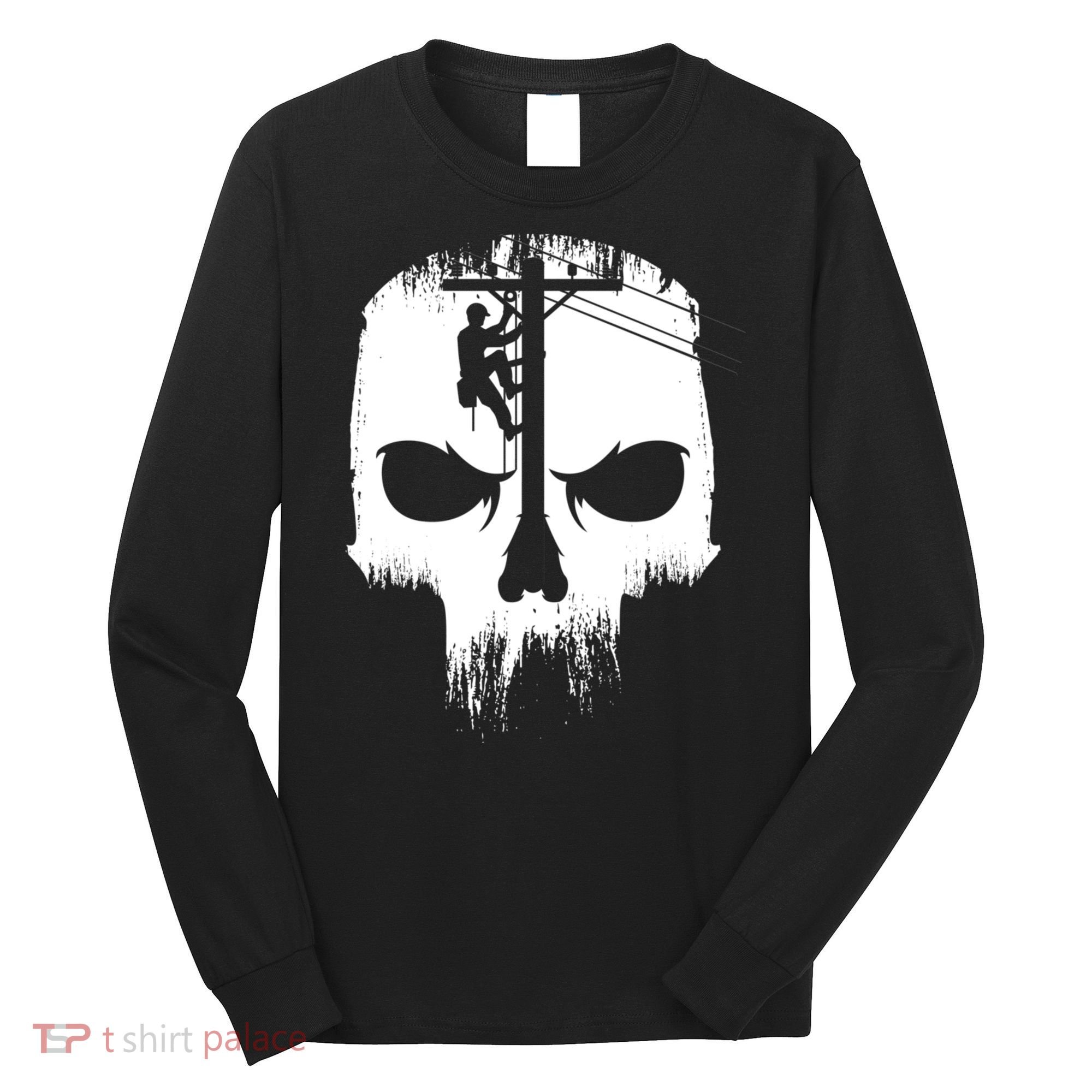 Lineman Worker Journeyman Skull Line Man Patriotic Labor Day Long Sleeve Shirt