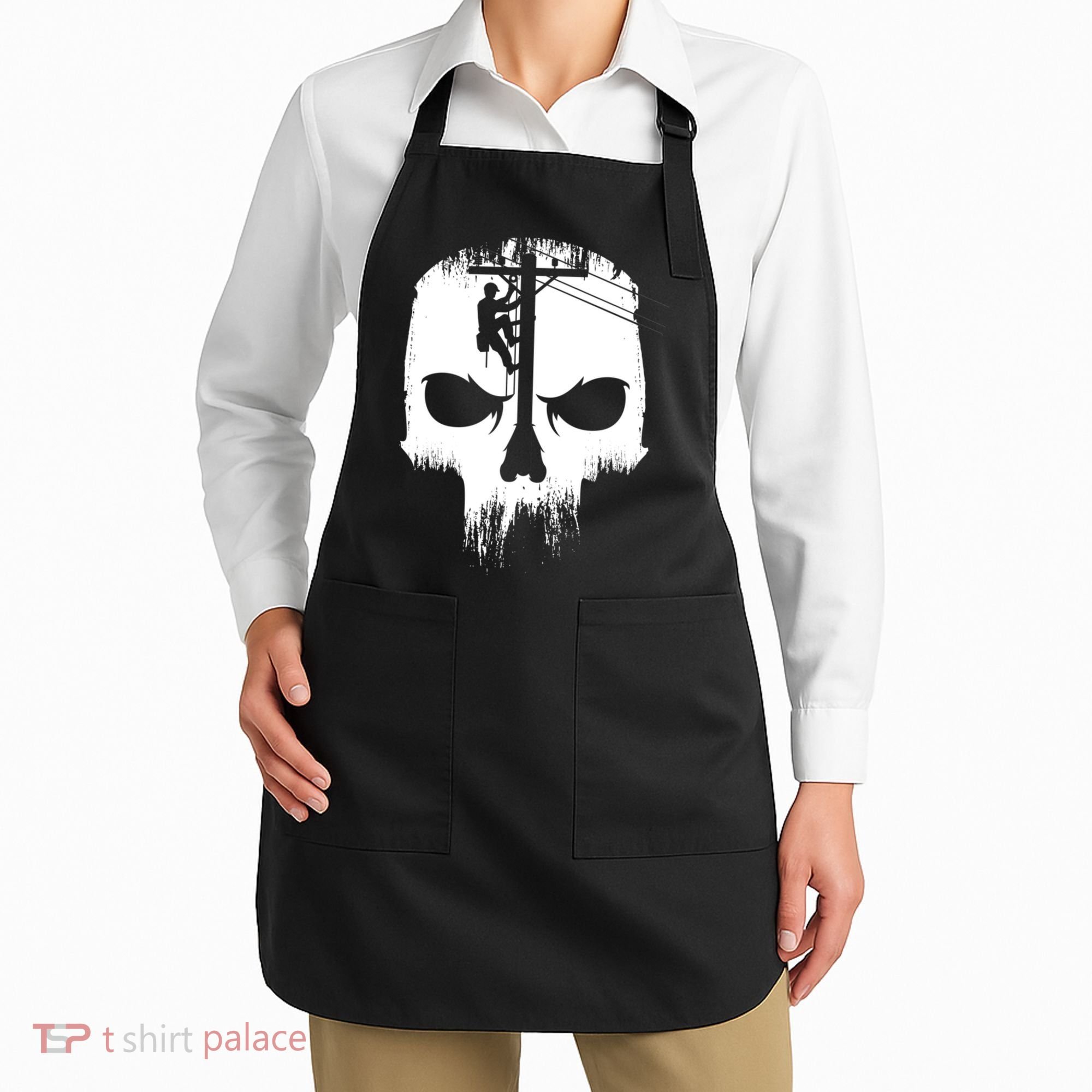 Lineman Worker Journeyman Skull Line Man Patriotic Labor Day Apron