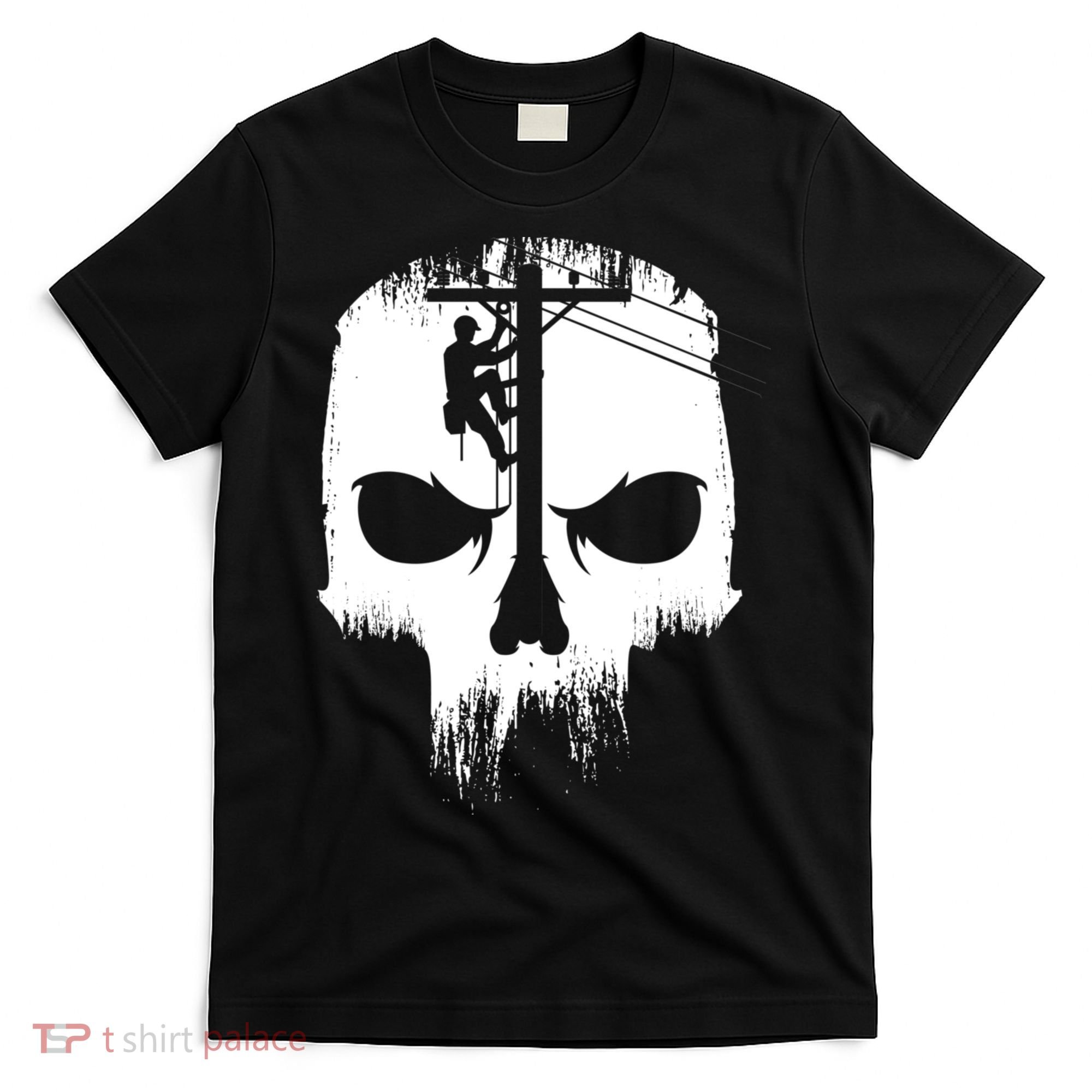 Lineman Worker Journeyman Skull Line Man Patriotic Labor Day T-Shirt