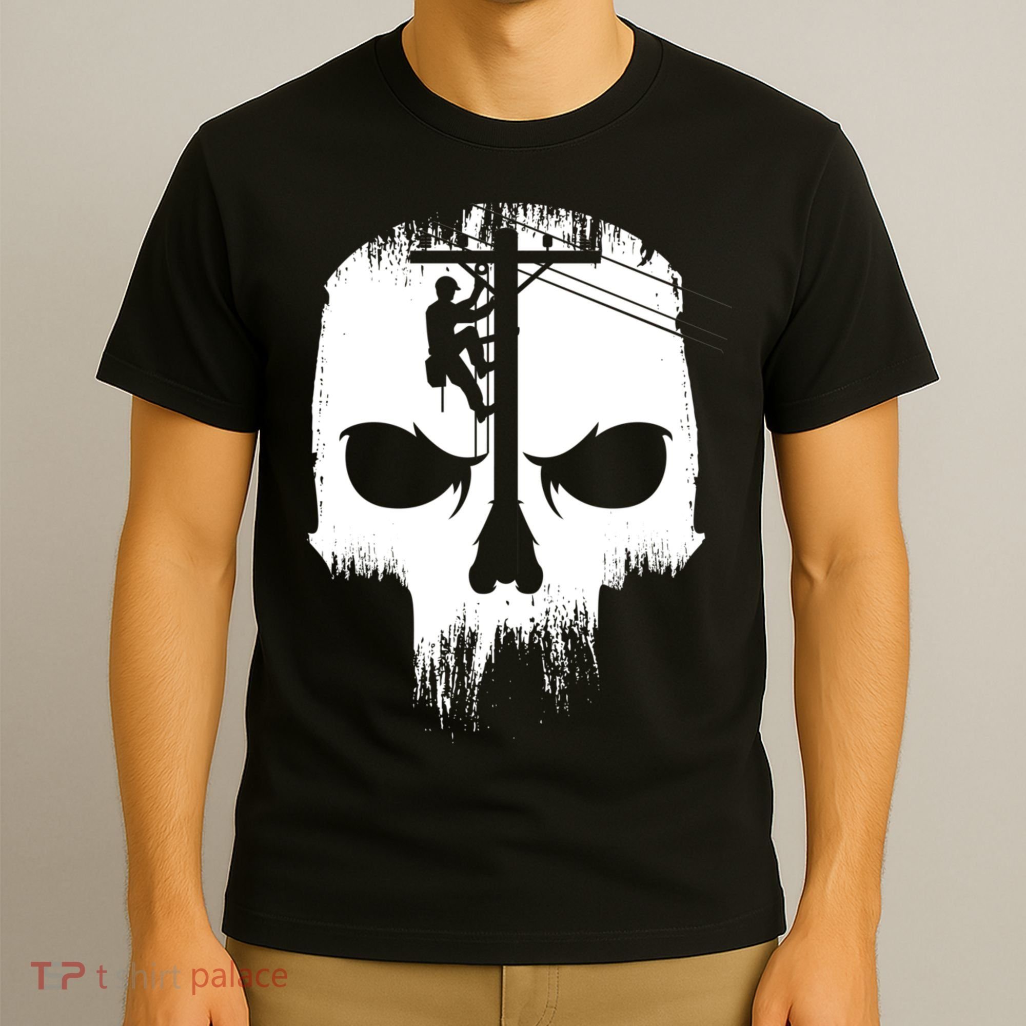 Lineman Worker Journeyman Skull Line Man Patriotic Labor Day T-Shirt