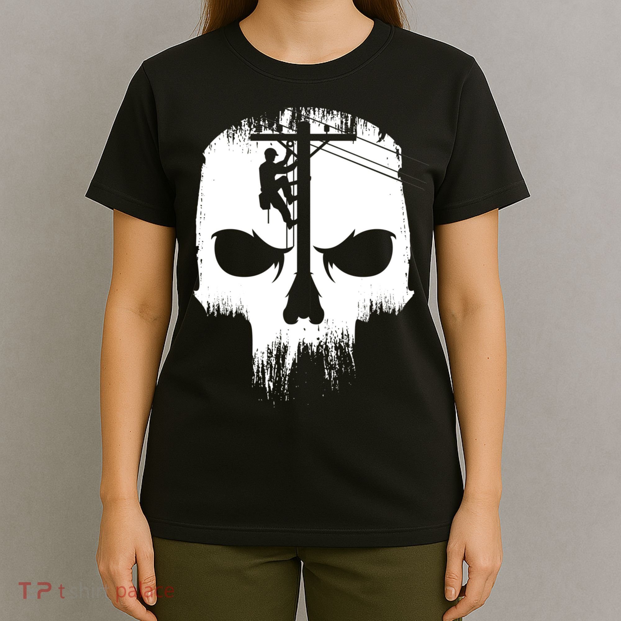 Lineman Worker Journeyman Skull Line Man Patriotic Labor Day T-Shirt