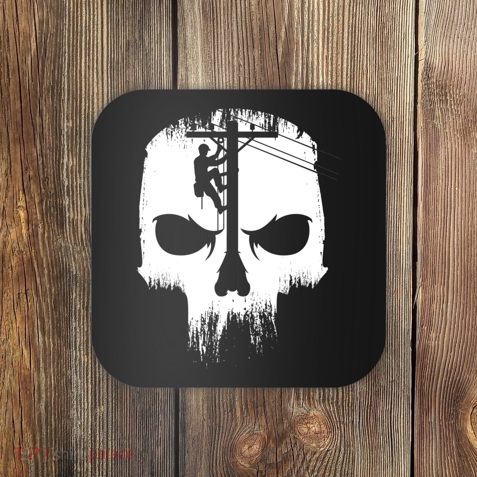 Lineman Worker Journeyman Skull Line Man Patriotic Labor Day Coaster