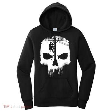 Lineman Worker Journeyman Skull Line Man Patriotic Labor Day Women's Hoodie