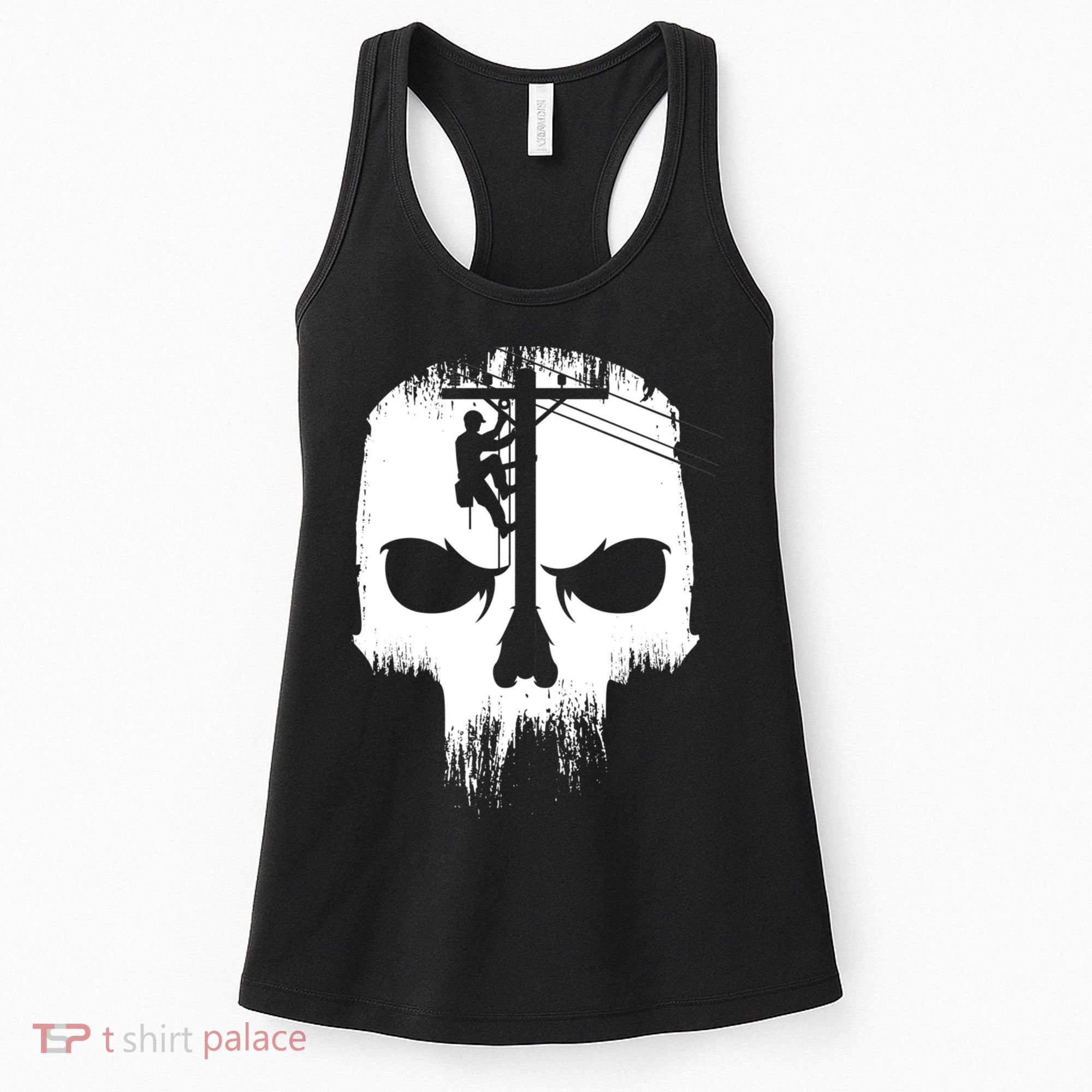 Lineman Worker Journeyman Skull Line Man Patriotic Labor Day Women's Tank Top