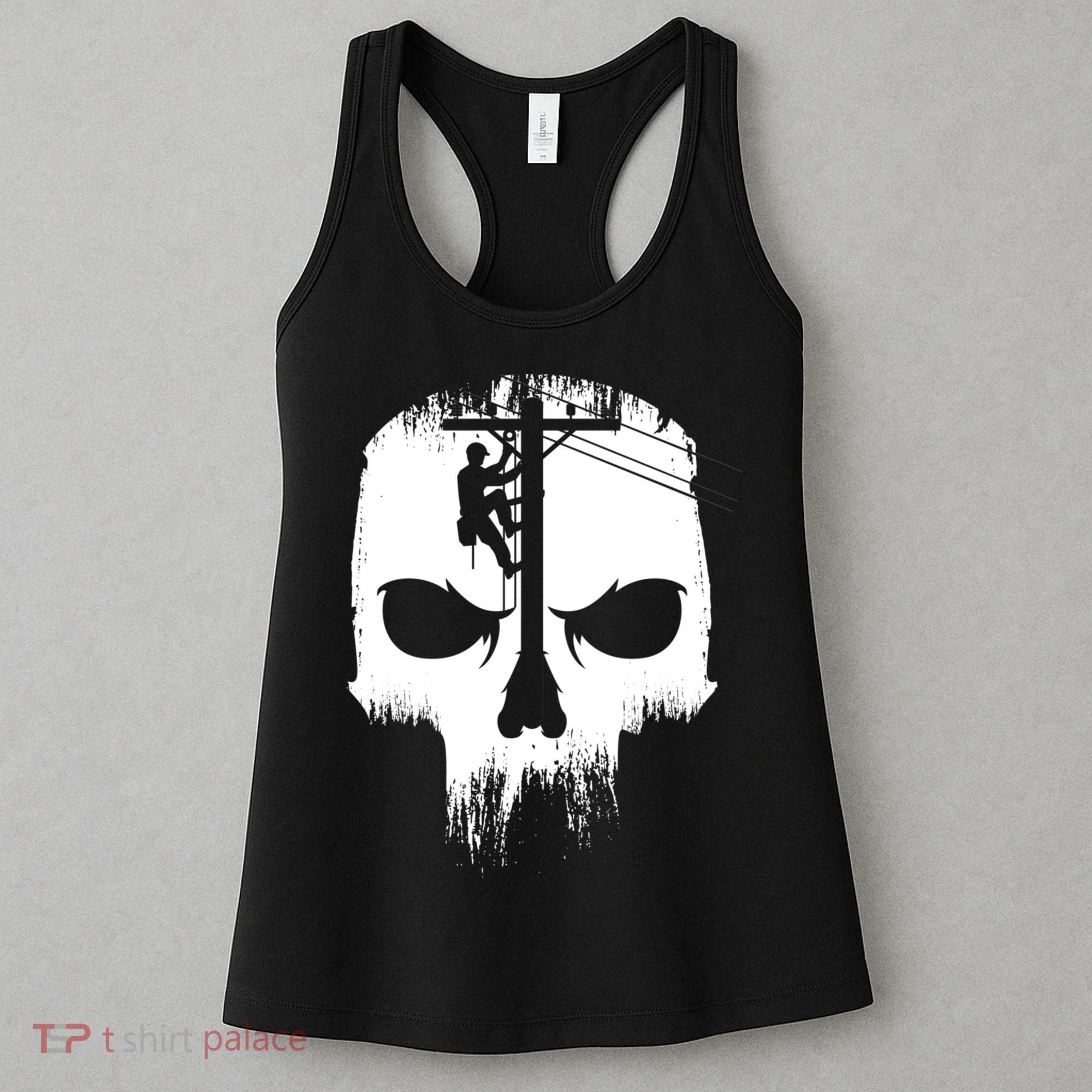 Lineman Worker Journeyman Skull Line Man Patriotic Labor Day Women's Tank Top