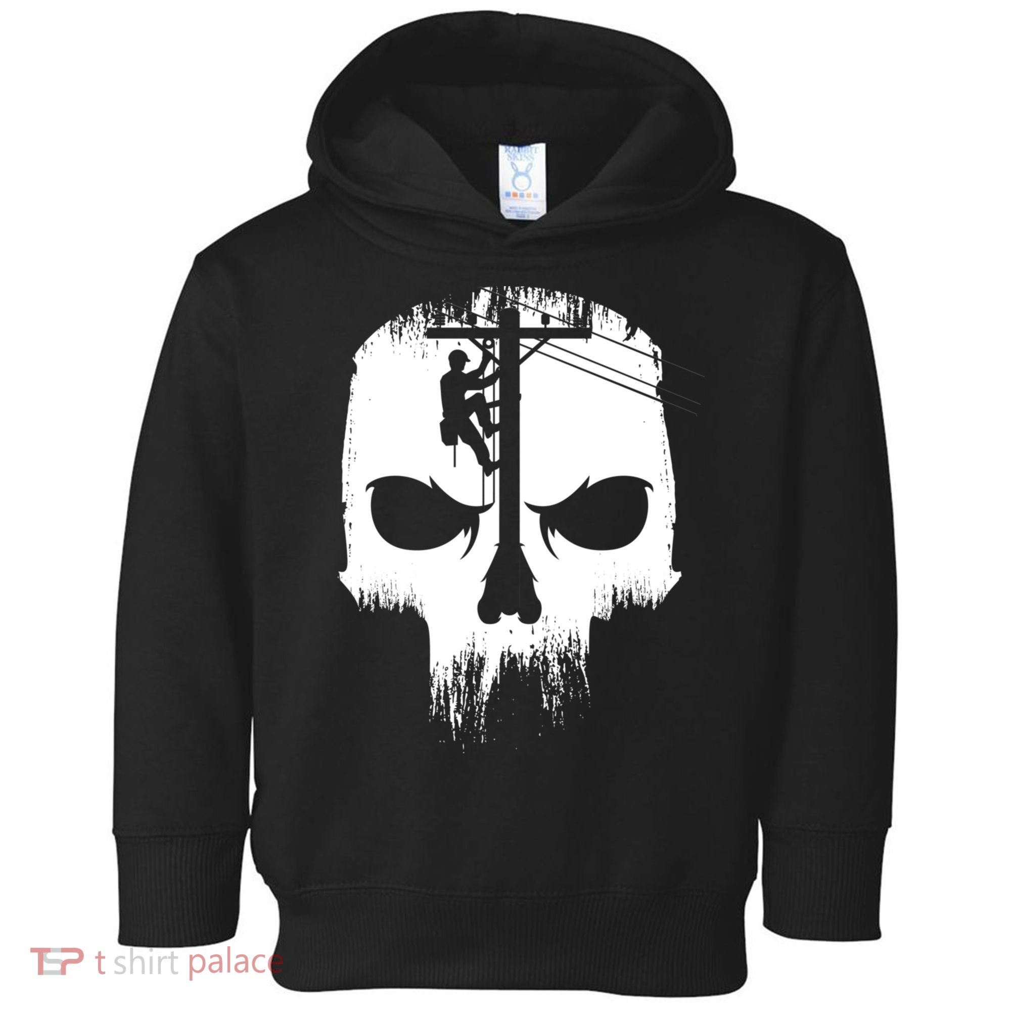 Lineman Worker Journeyman Skull Line Man Patriotic Labor Day Toddler Hoodie