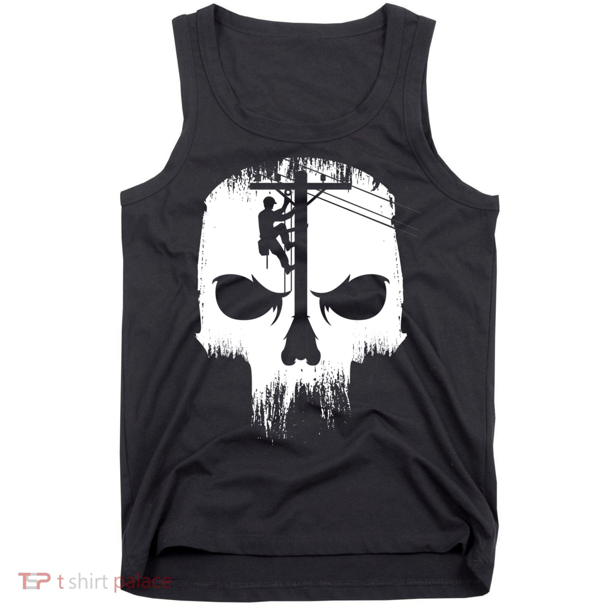 Lineman Worker Journeyman Skull Line Man Patriotic Labor Day Tank Top