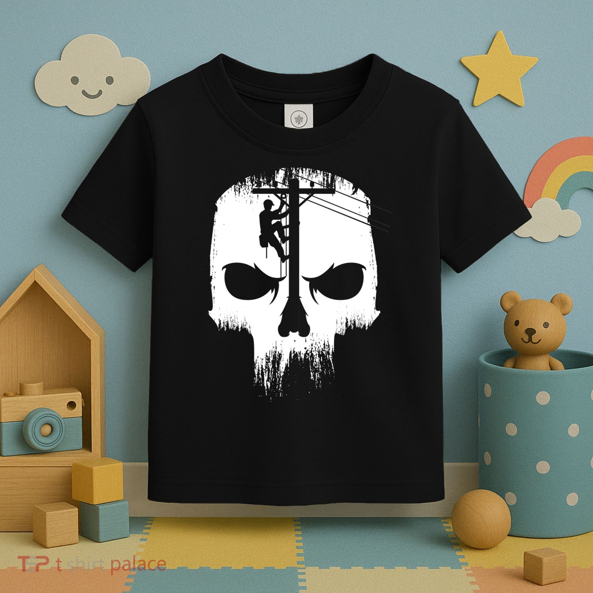 Lineman Worker Journeyman Skull Line Man Patriotic Labor Day Toddler T-Shirt