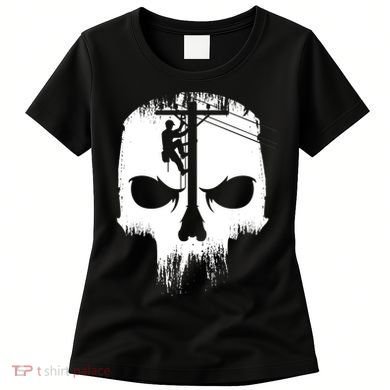 Lineman Worker Journeyman Skull Line Man Patriotic Labor Day Women's T-Shirt