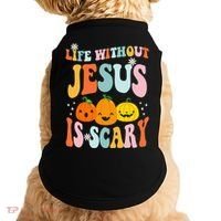 Life Without Jesus Is Scary Fun Halloween Pumpkin Christian Catholic Doggie Tank thumb 0
