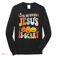 Life Without Jesus Is Scary Fun Halloween Pumpkin Christian Catholic Long Sleeve Shirt thumb 0