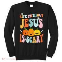 Life Without Jesus Is Scary Fun Halloween Pumpkin Christian Catholic Sweatshirt thumb 0