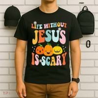 Life Without Jesus Is Scary Fun Halloween Pumpkin Christian Catholic T-Shirt thumb 6