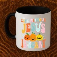 Life Without Jesus Is Scary Fun Halloween Pumpkin Christian Catholic Coffee Mug thumb 2