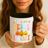 Life Without Jesus Is Scary Fun Halloween Pumpkin Christian Catholic Coffee Mug thumb 3