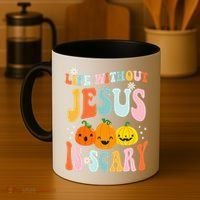 Life Without Jesus Is Scary Fun Halloween Pumpkin Christian Catholic Coffee Mug thumb 4