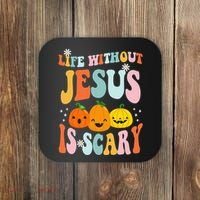 Life Without Jesus Is Scary Fun Halloween Pumpkin Christian Catholic Coaster thumb 0