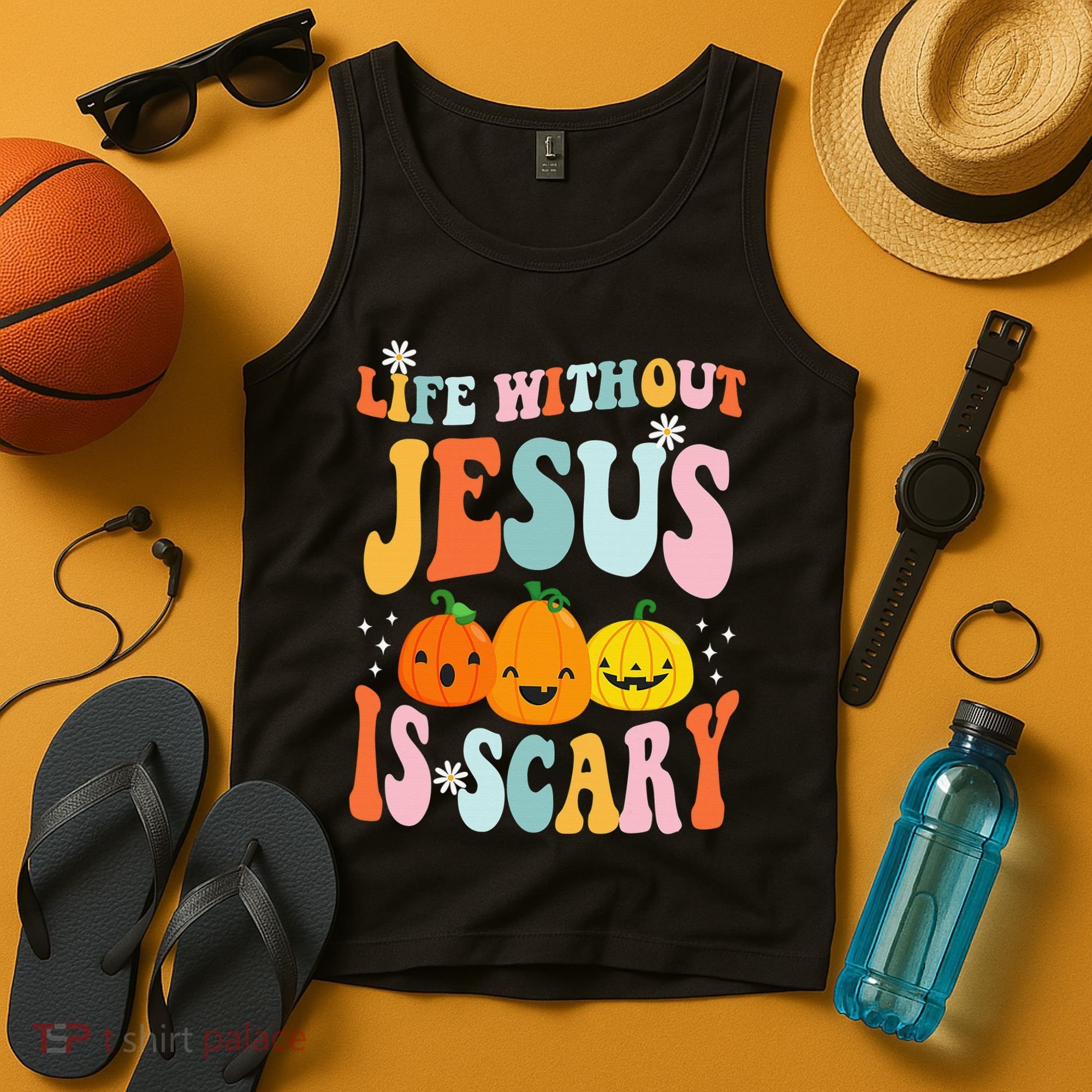 Life Without Jesus Is Scary Fun Halloween Pumpkin Christian Catholic Tank Top