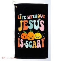 Life Without Jesus Is Scary Fun Halloween Pumpkin Christian Catholic Golf Towel thumb 0