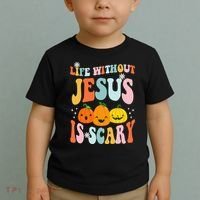 Life Without Jesus Is Scary Fun Halloween Pumpkin Christian Catholic Toddler T-Shirt thumb 2