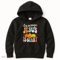 Life Without Jesus Is Scary Fun Halloween Pumpkin Christian Catholic Kids Hoodie thumb 0